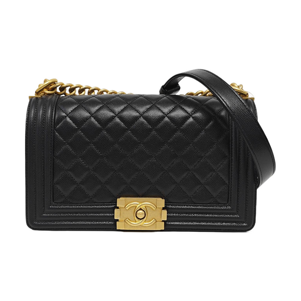 BOY CHANEL Medium Quilted Grained Calfskin Black