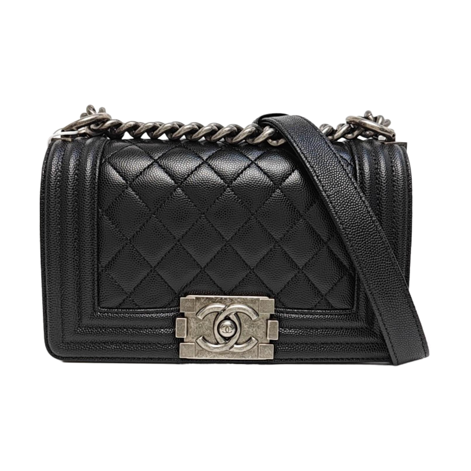 BOY CHANEL Small Quilted Grained Calfskin Black