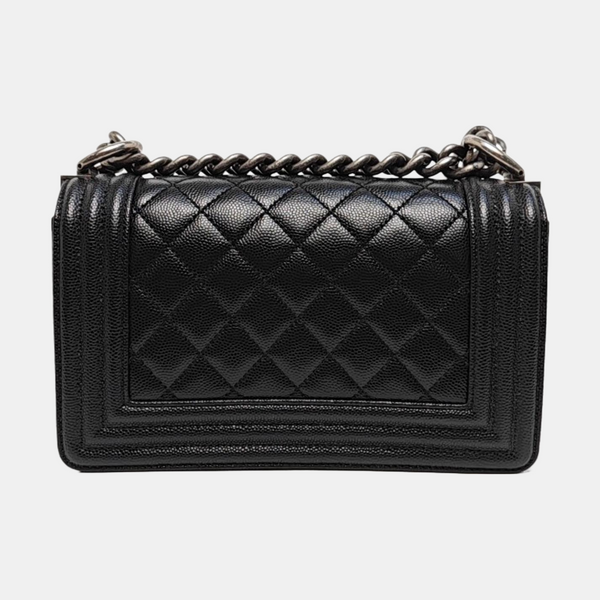 BOY CHANEL Small Quilted Grained Calfskin Black