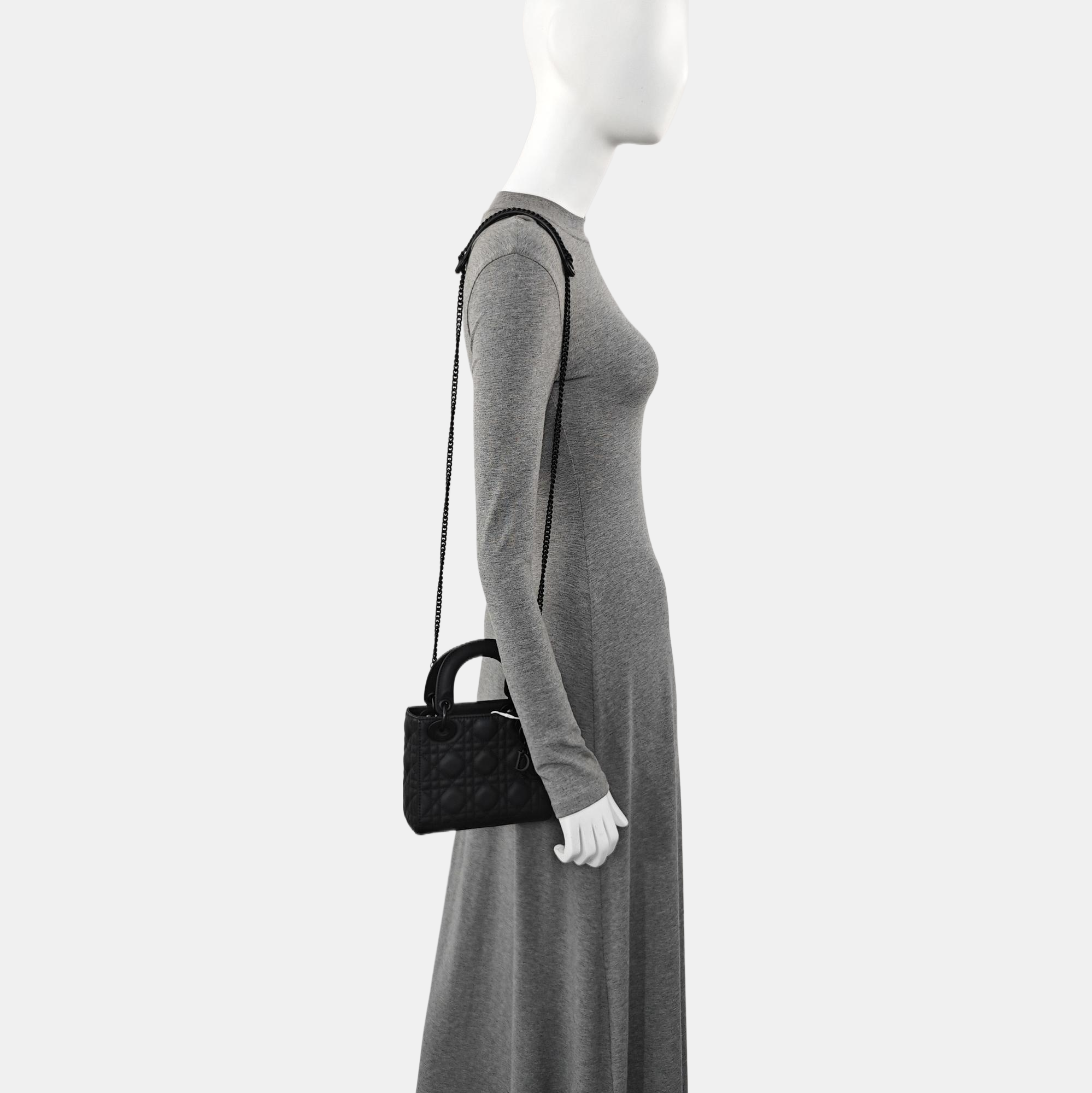 Lady Dior Mini Cannage Calfskin Black