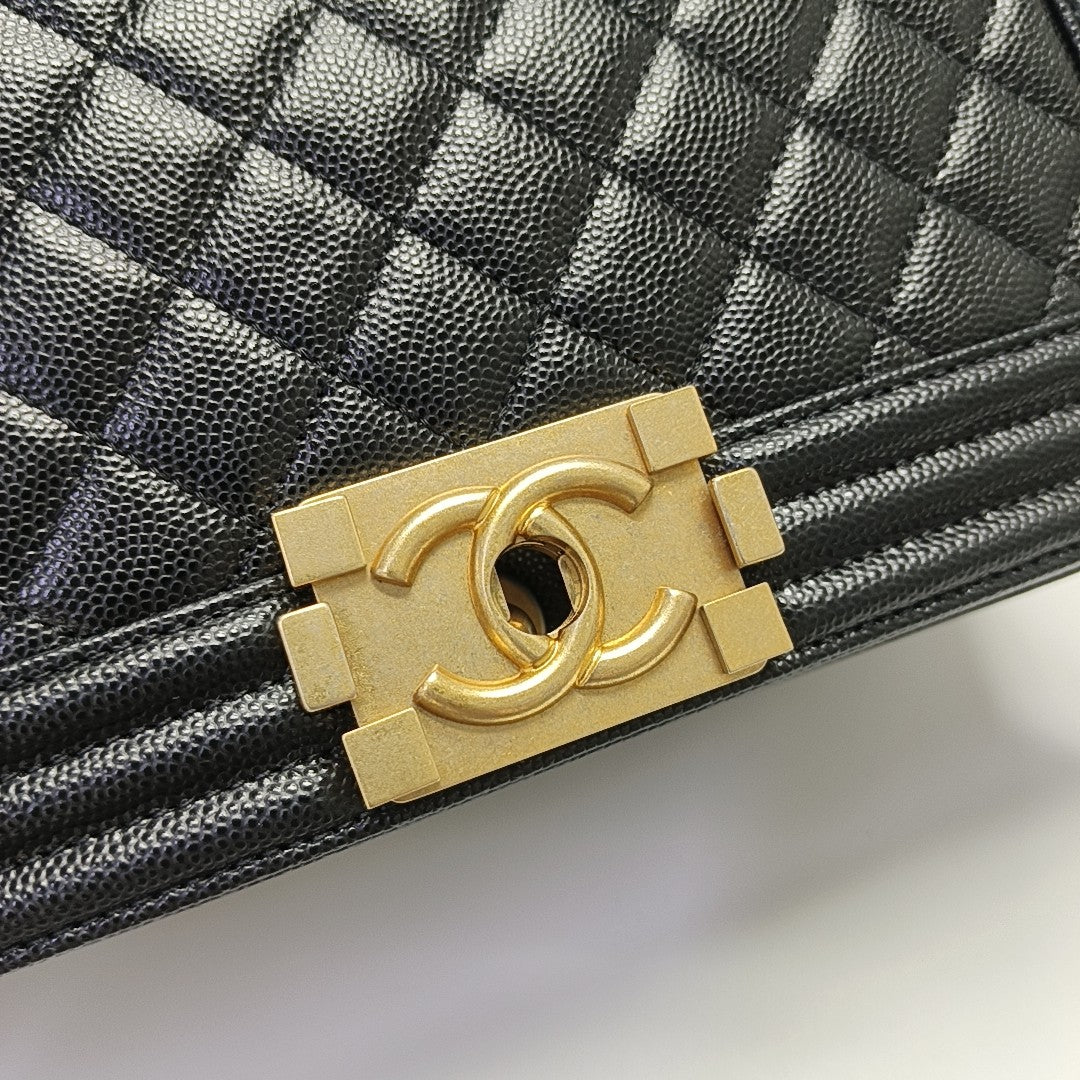 BOY CHANEL Medium Quilted Grained Calfskin Black