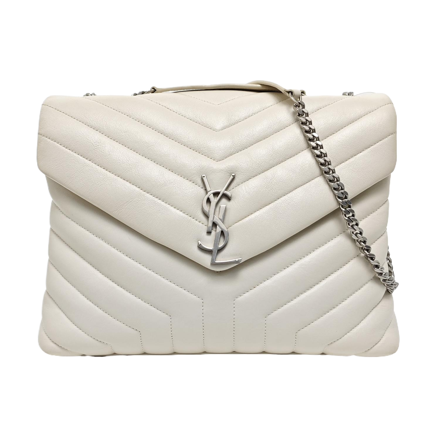 LOULOU Medium Chevron Calfskin White