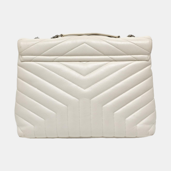 LOULOU Medium Chevron Calfskin White