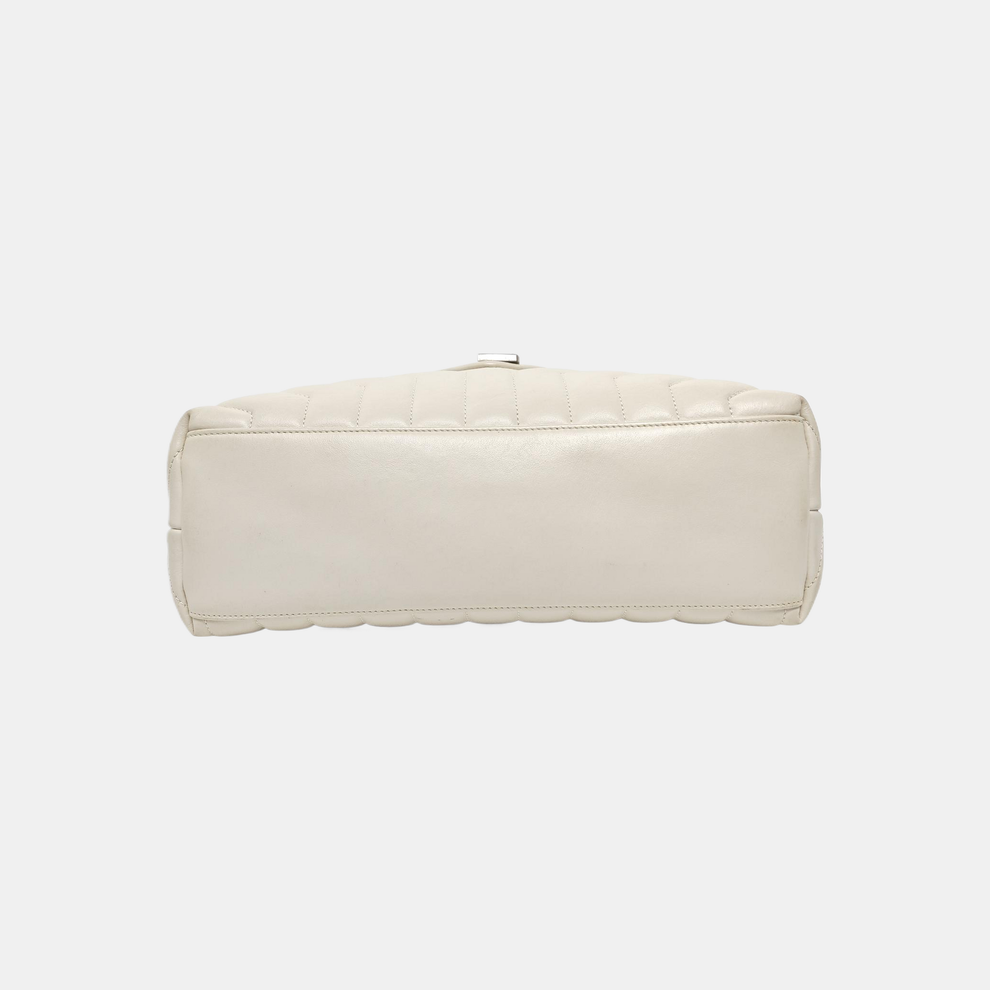 LOULOU Medium Chevron Calfskin White