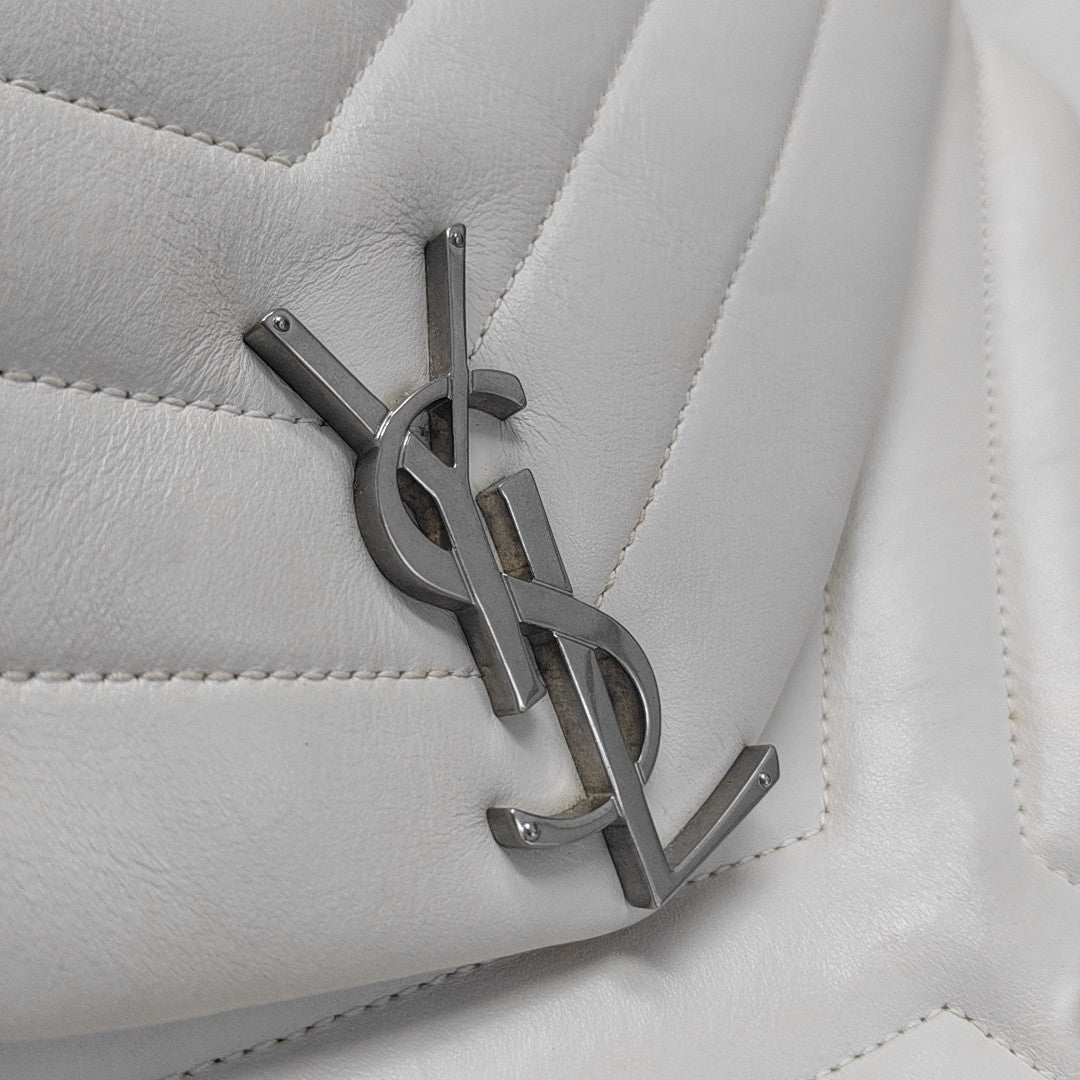 LOULOU Medium Chevron Calfskin White