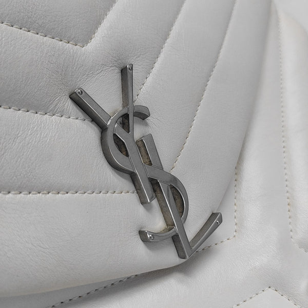 LOULOU Medium Chevron Calfskin White