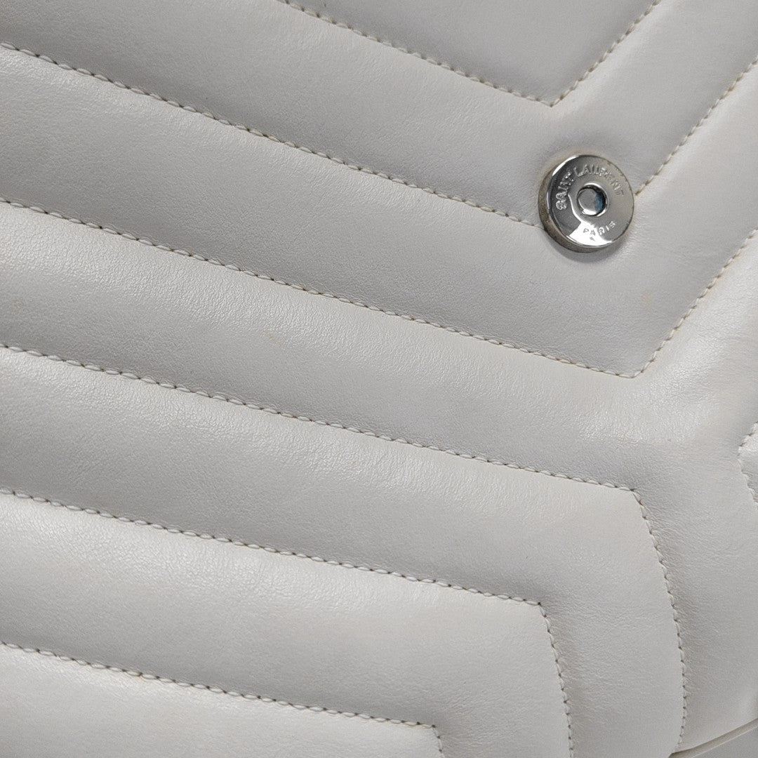LOULOU Medium Chevron Calfskin White