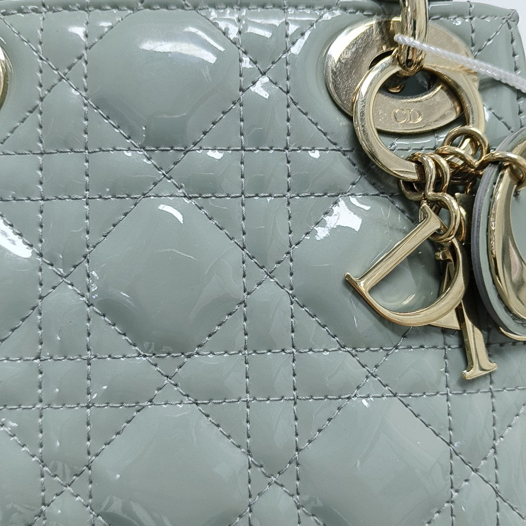 Lady Dior Mini Cannage Patent Leather Green