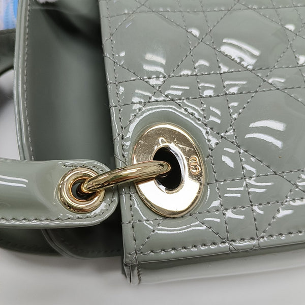 Lady Dior Mini Cannage Patent Leather Green