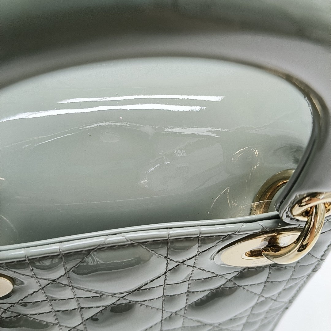 Lady Dior Mini Cannage Patent Leather Green