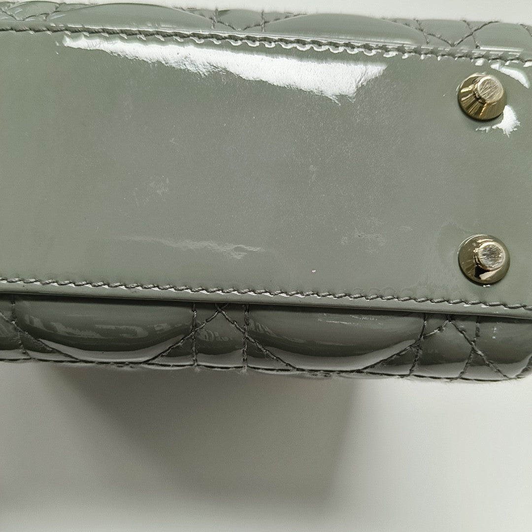 Lady Dior Mini Cannage Patent Leather Green