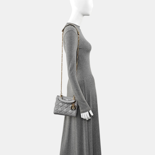 Lady Dior Mini Cannage Lambskin Gray