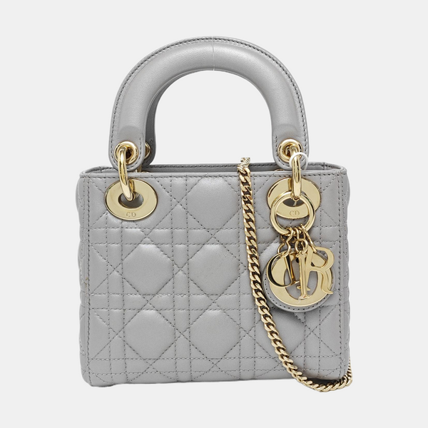 Lady Dior Mini Cannage Lambskin Gray