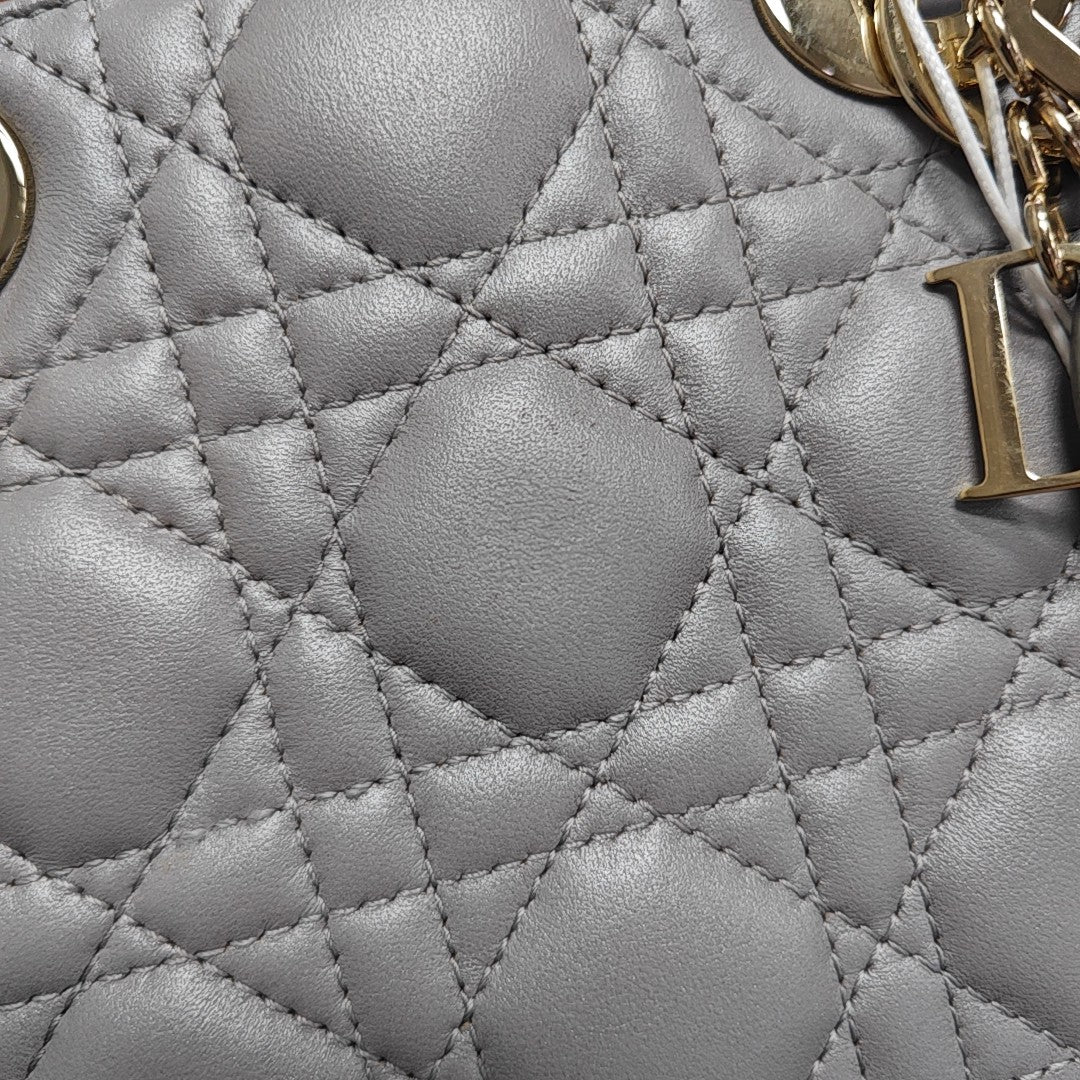 Lady Dior Mini Cannage Lambskin Gray
