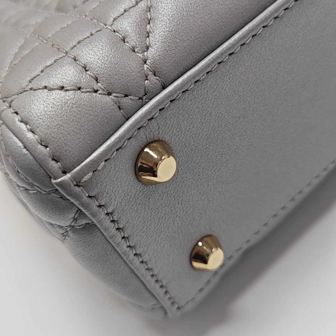 Lady Dior Mini Cannage Lambskin Gray