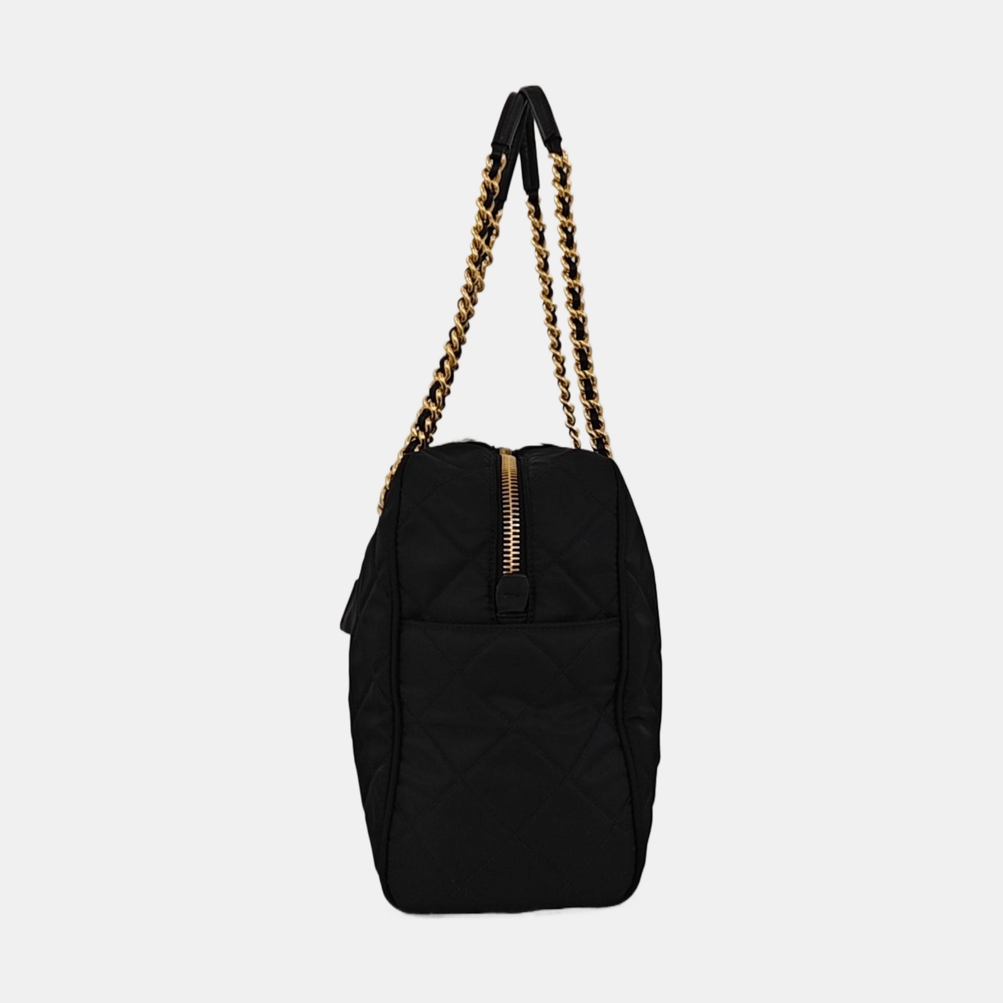 Quilted Nylon Top Handle Bag Black