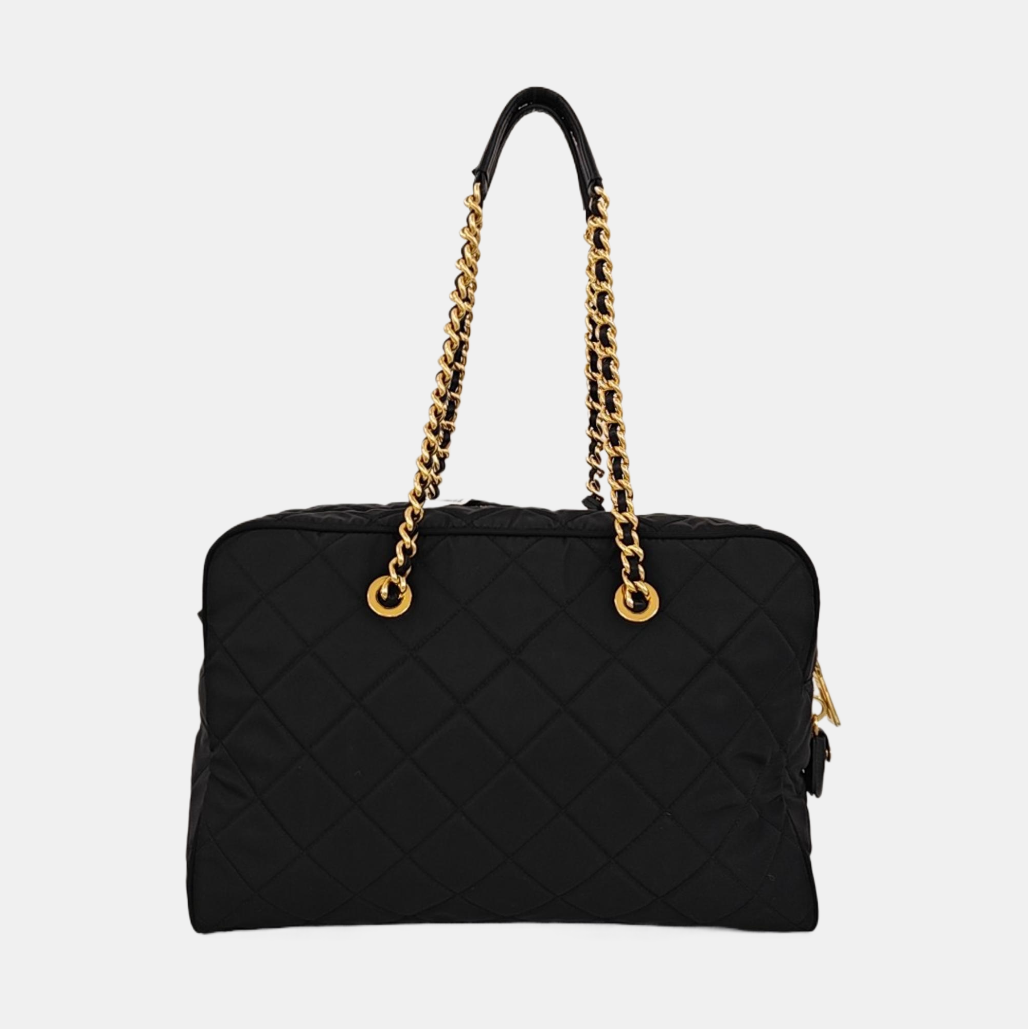 Quilted Nylon Top Handle Bag Black