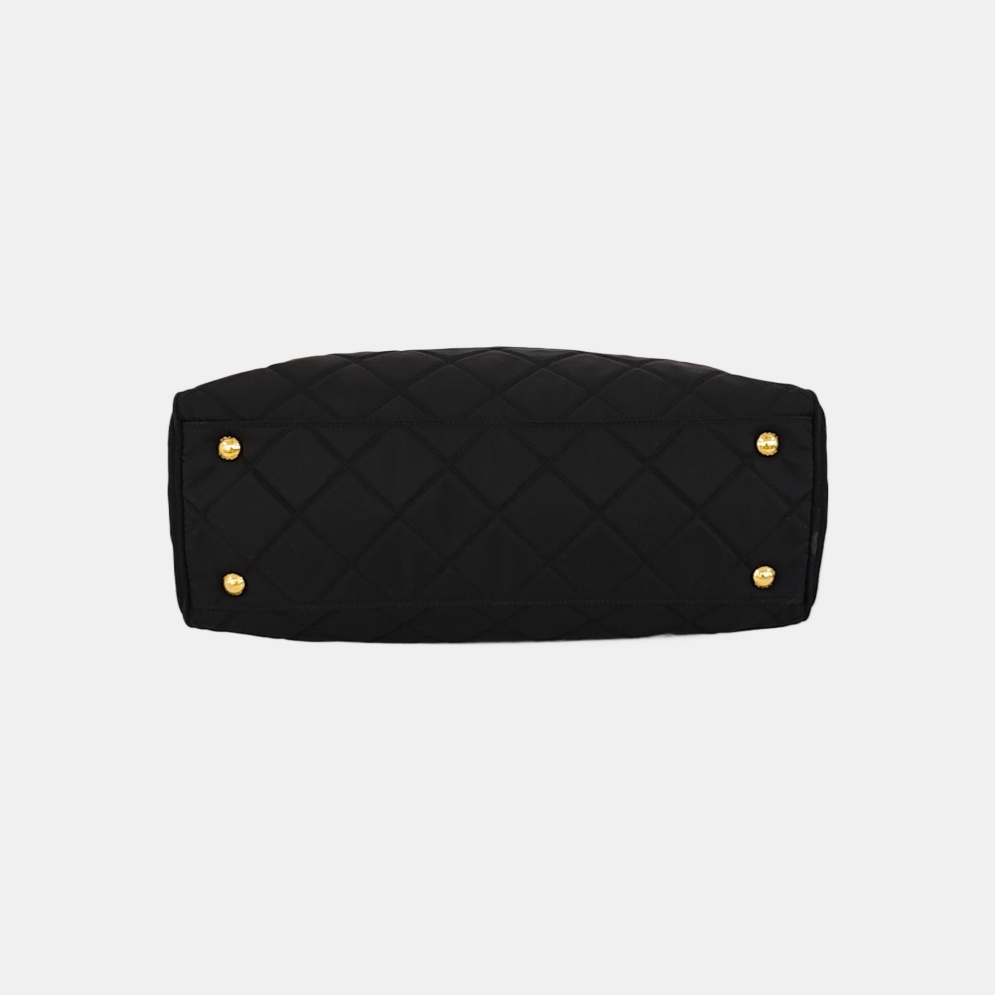 Quilted Nylon Top Handle Bag Black