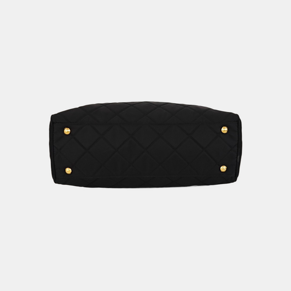 Quilted Nylon Top Handle Bag Black