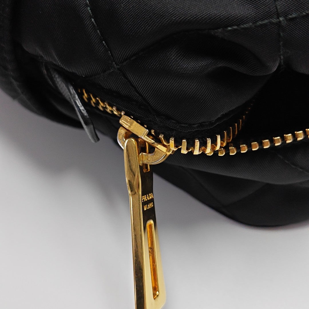 Quilted Nylon Top Handle Bag Black