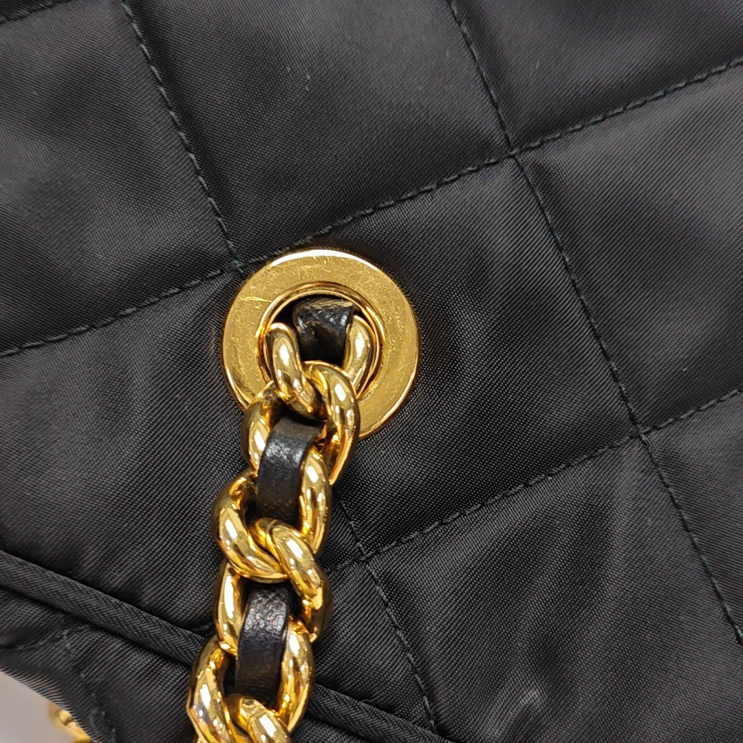 Quilted Nylon Top Handle Bag Black