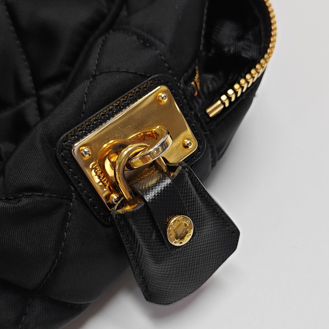 Quilted Nylon Top Handle Bag Black