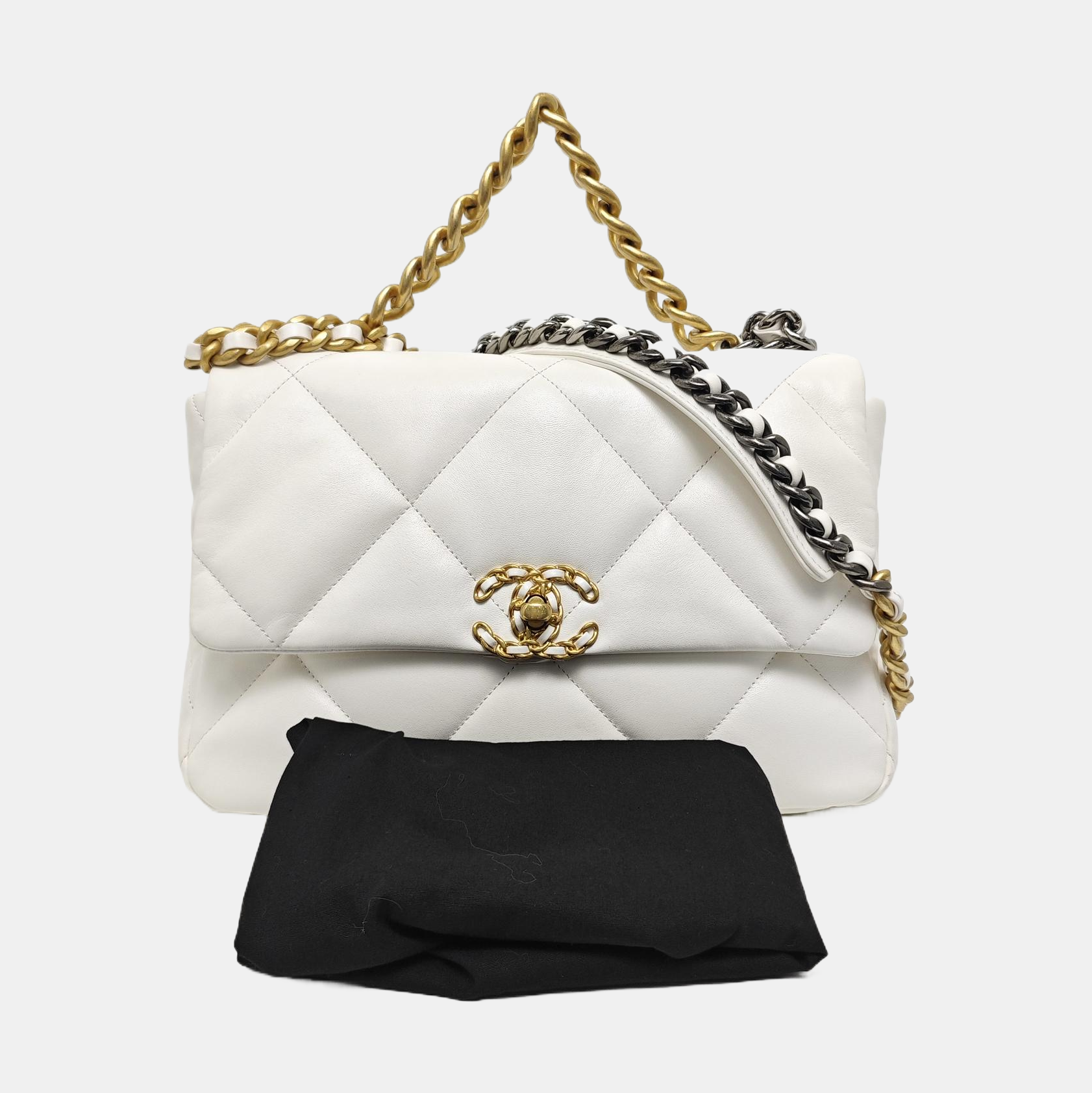 CHANEL 19 Large Quilted Lambskin White
