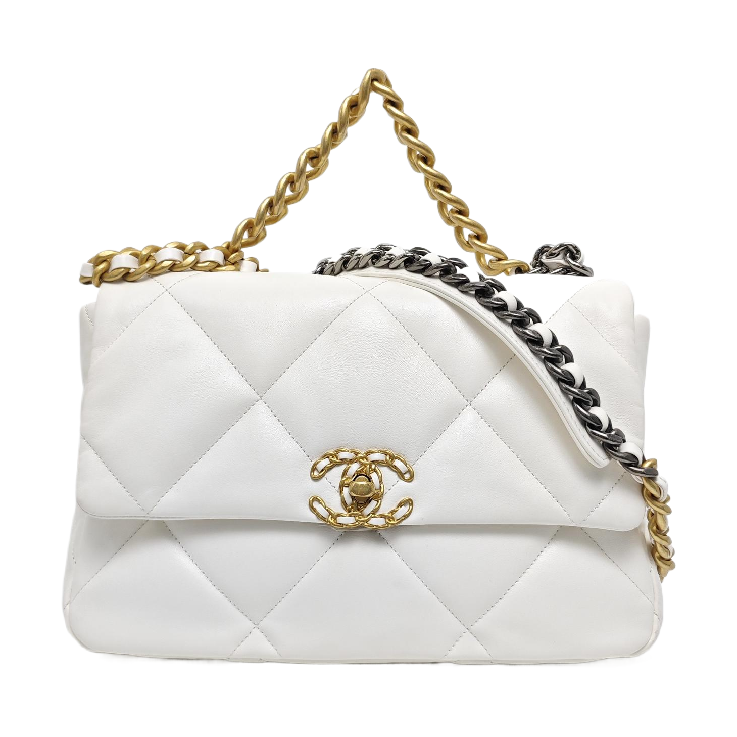 CHANEL 19 Large Quilted Lambskin White