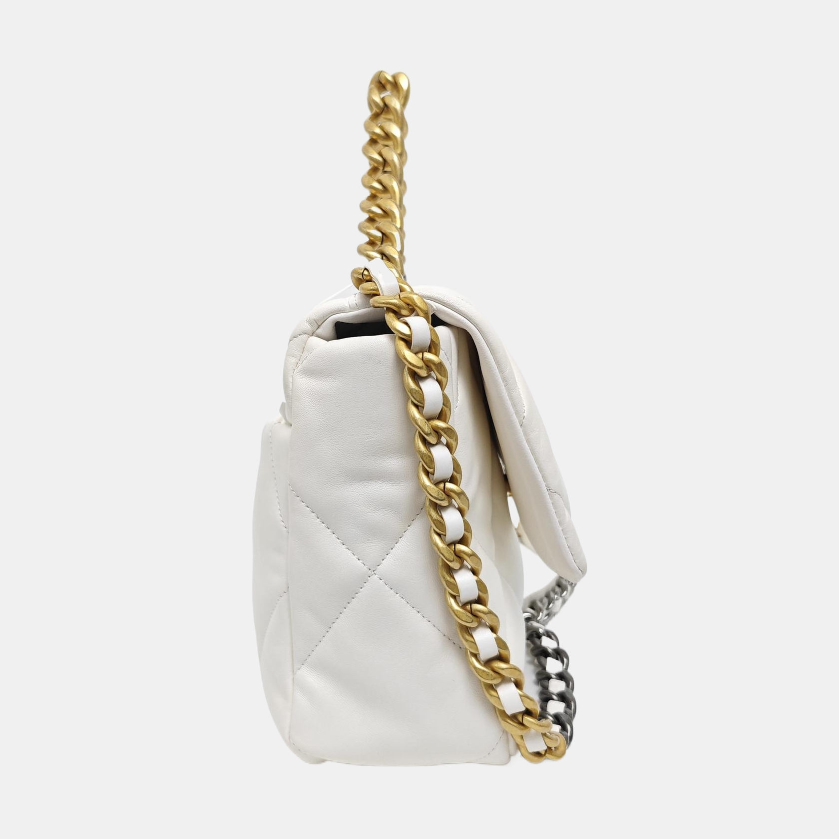 CHANEL 19 Large Quilted Lambskin White