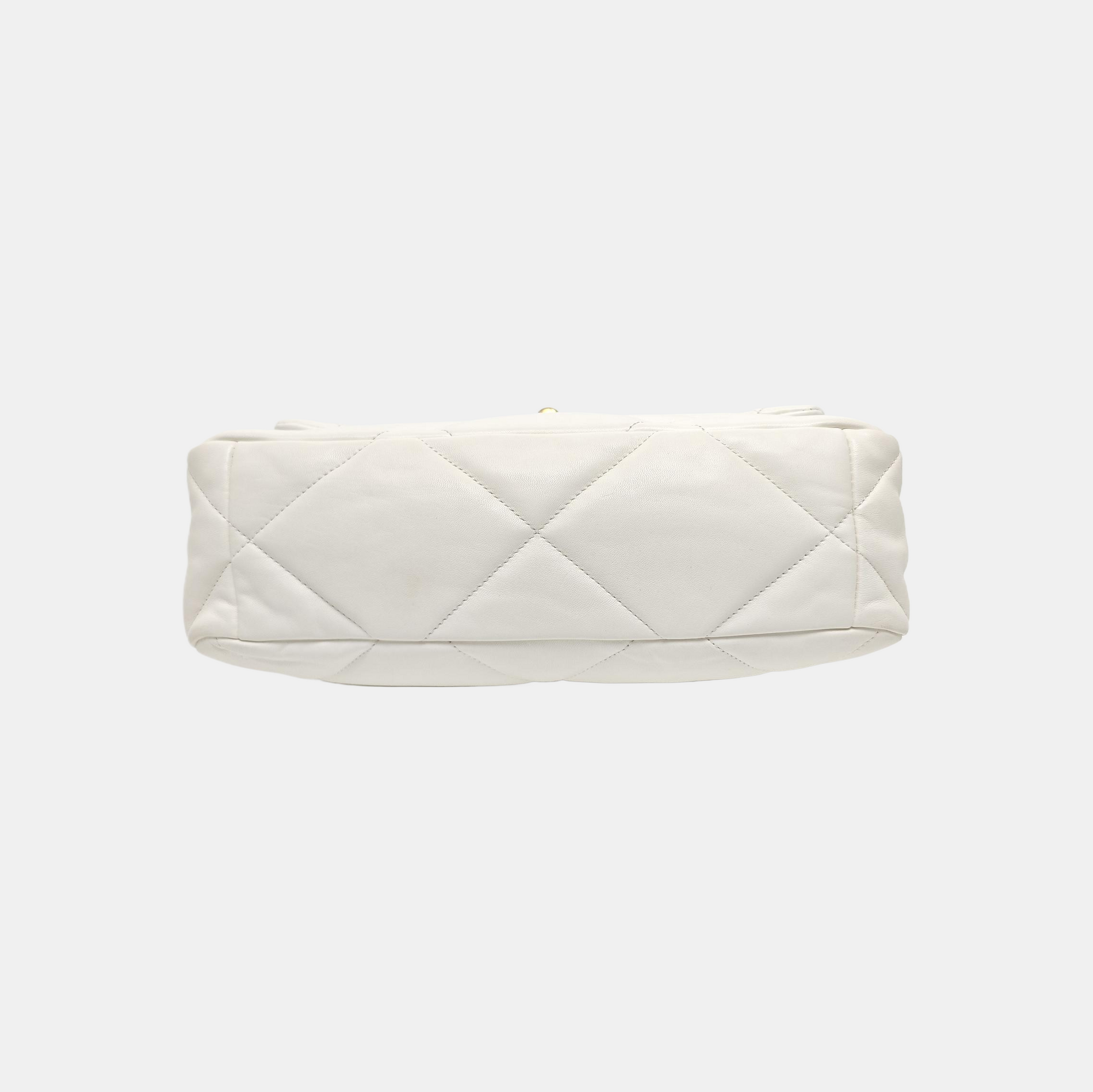CHANEL 19 Large Quilted Lambskin White