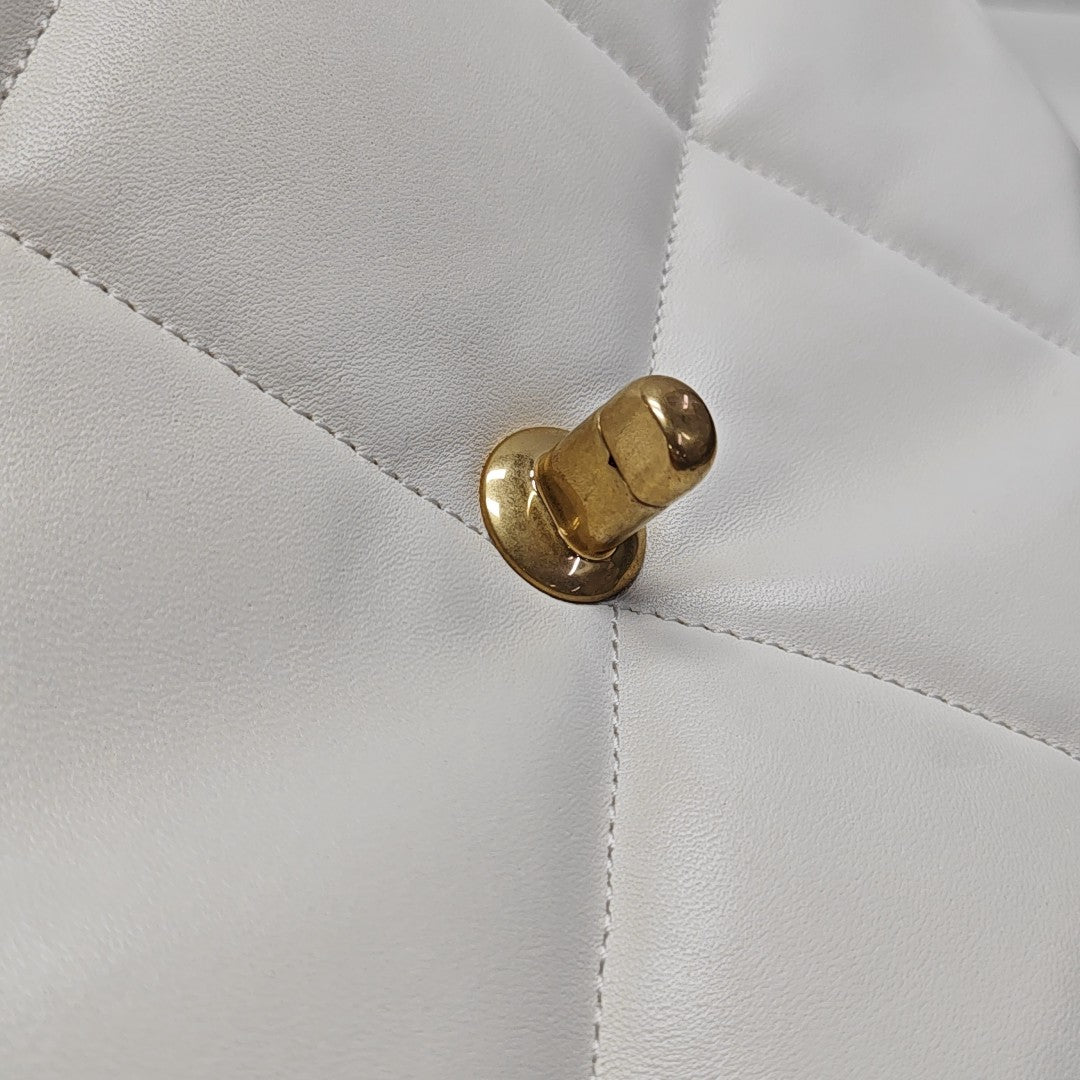 CHANEL 19 Large Quilted Lambskin White