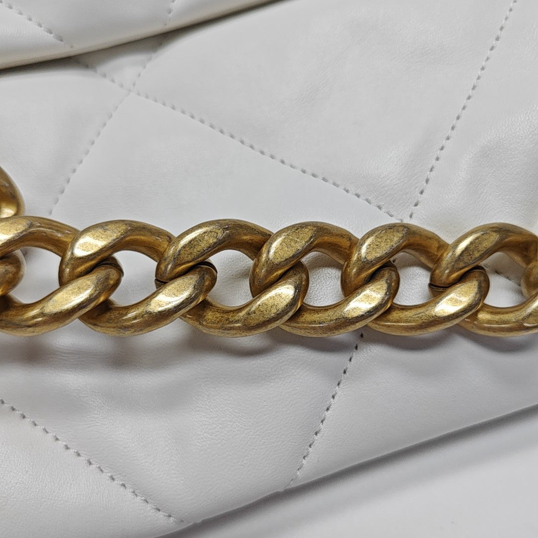 CHANEL 19 Large Quilted Lambskin White