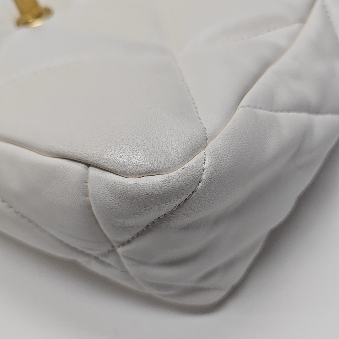 CHANEL 19 Large Quilted Lambskin White