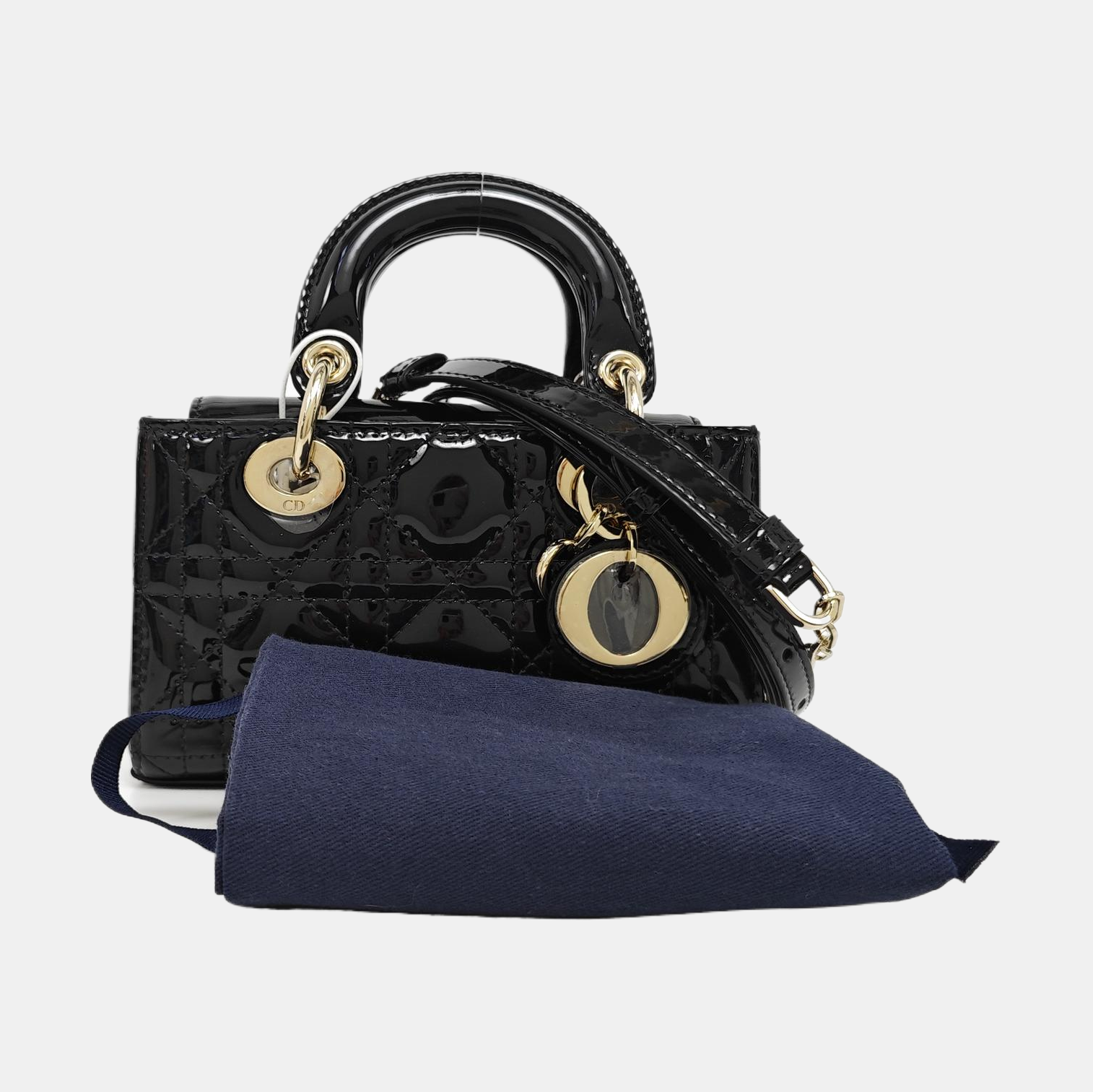 Lady Dior Super Mini Cannage Patent Leather Black