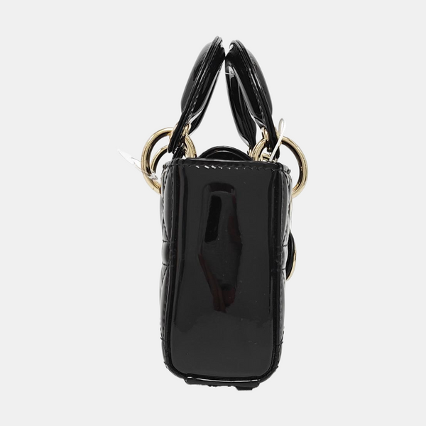 Lady Dior Super Mini Cannage Patent Leather Black
