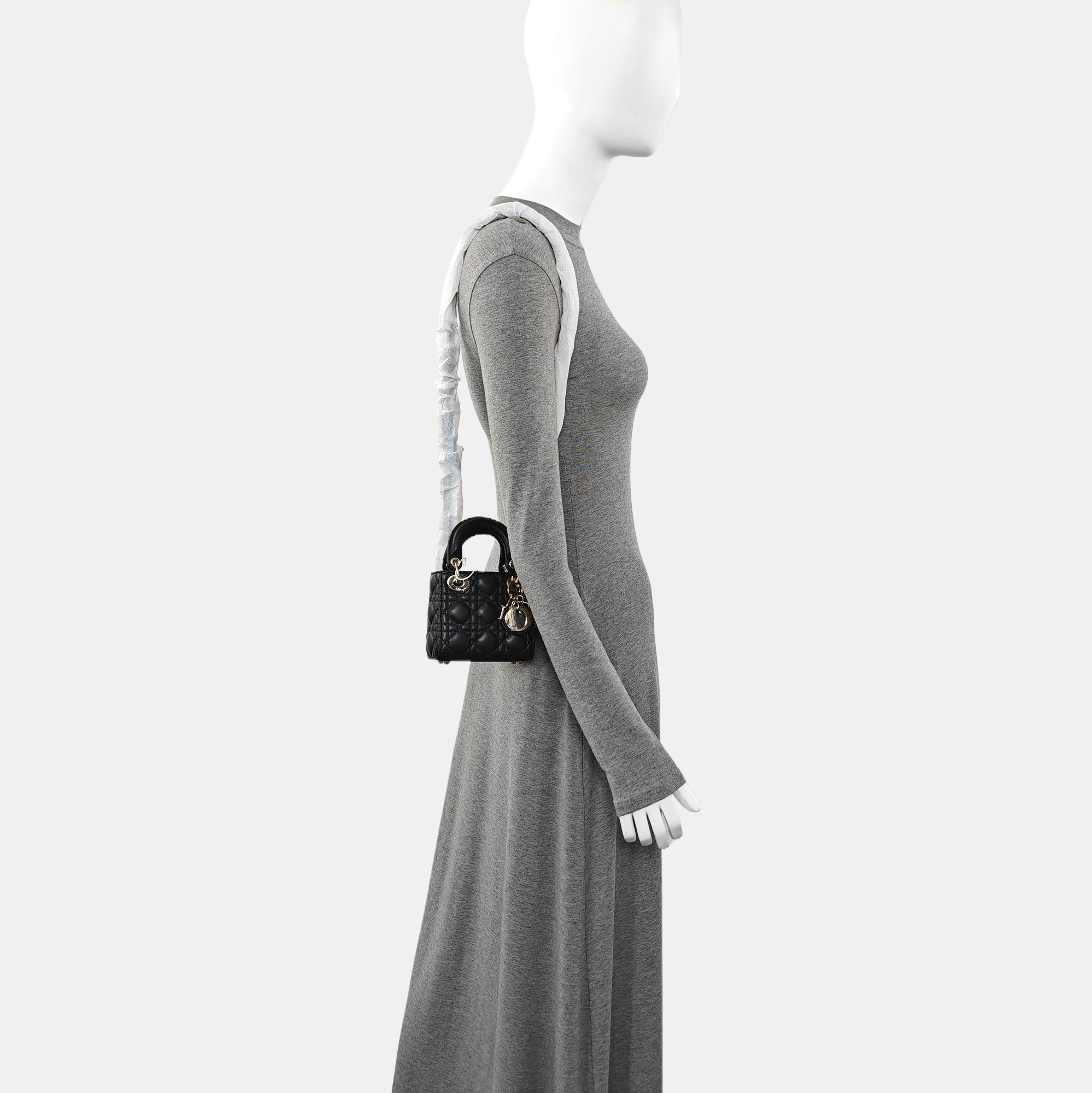 Lady Dior Super Mini Cannage Lambskin Black