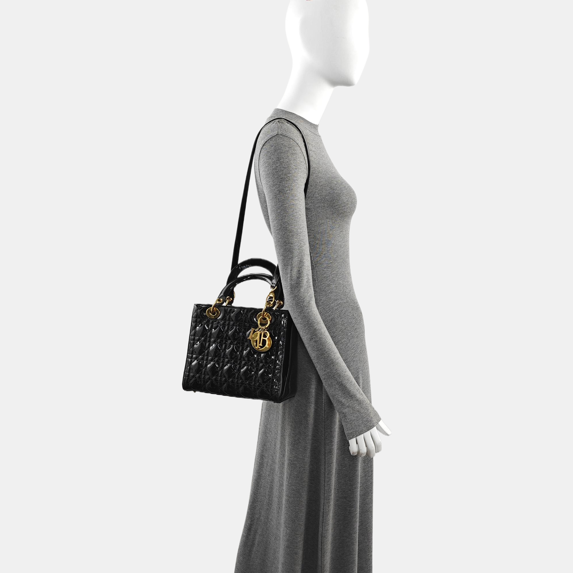 Lady Dior Medium Cannage Patent Leather Black