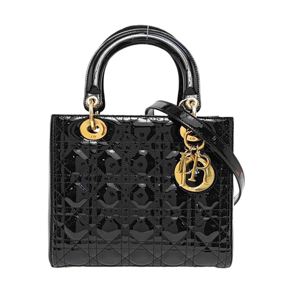 Lady Dior Medium Cannage Patent Leather Black