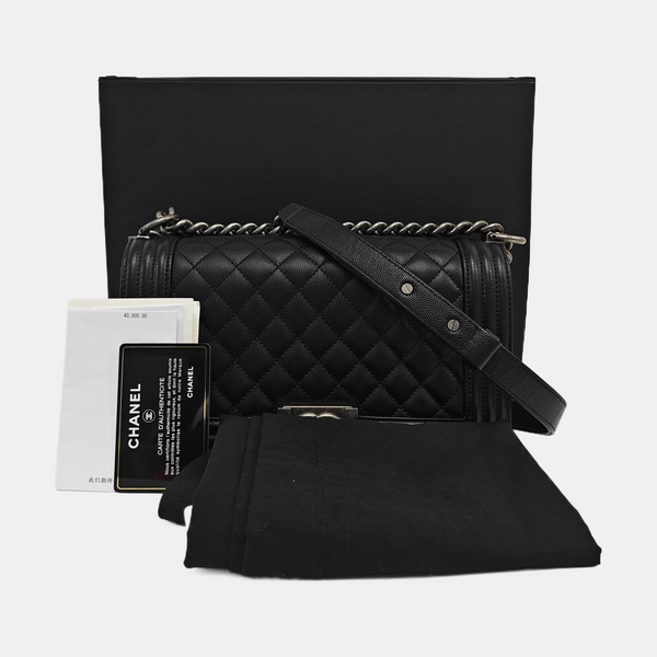 BOY CHANEL Medium Quilted Grained Calfskin Black
