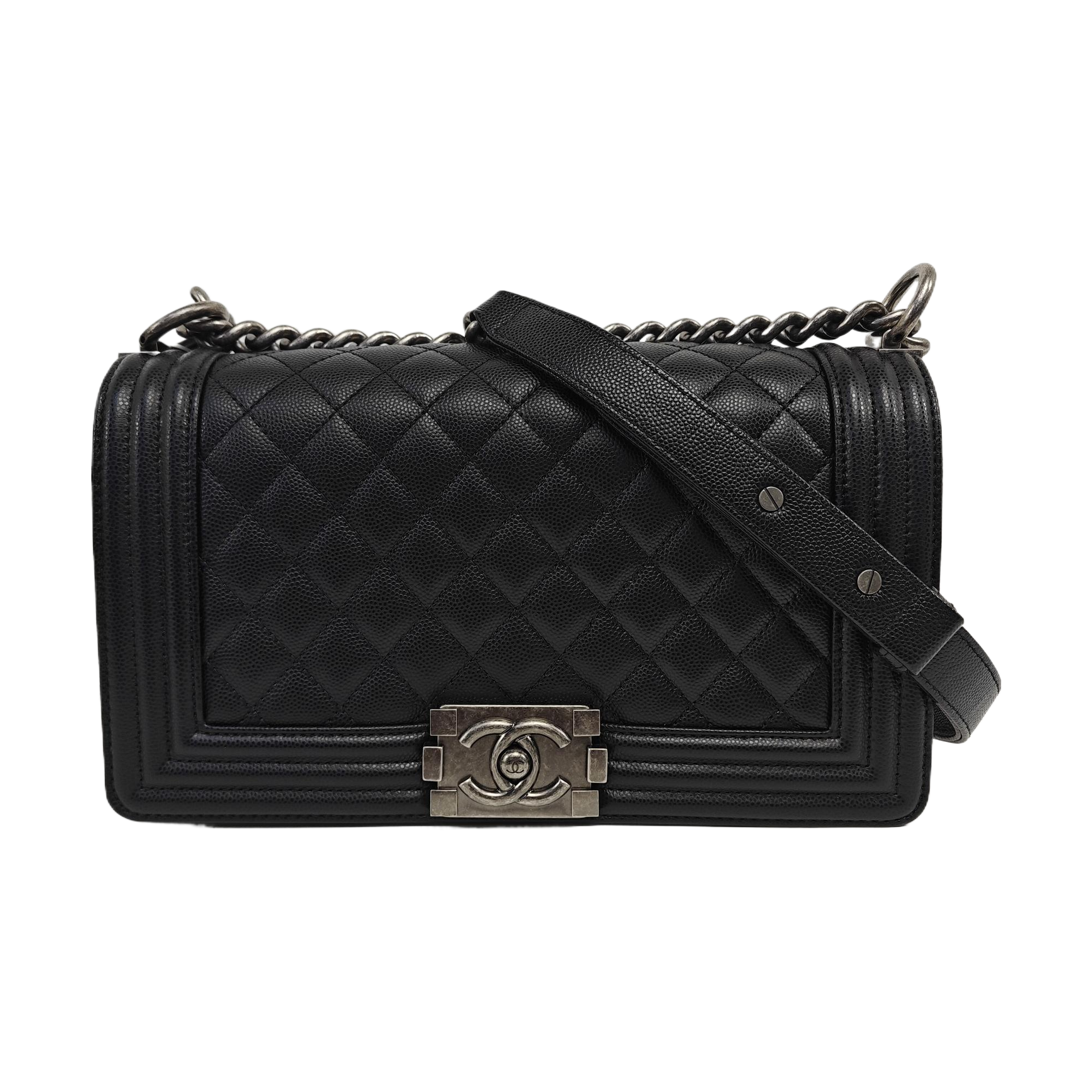BOY CHANEL Medium Quilted Grained Calfskin Black