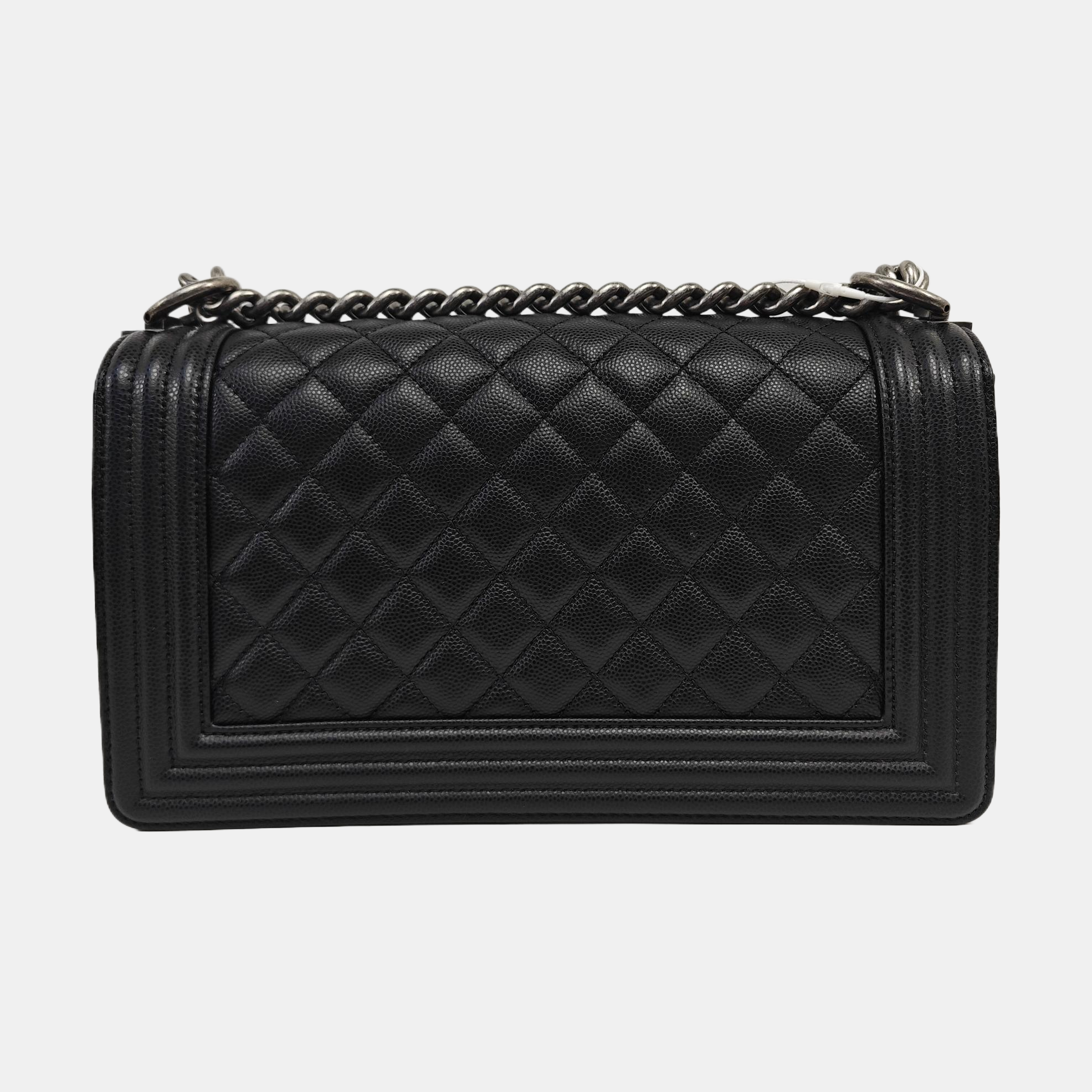 BOY CHANEL Medium Quilted Grained Calfskin Black