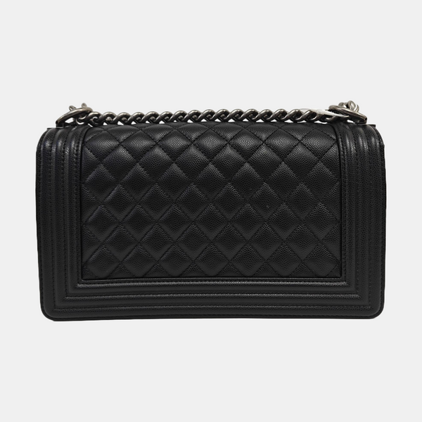 BOY CHANEL Medium Quilted Grained Calfskin Black
