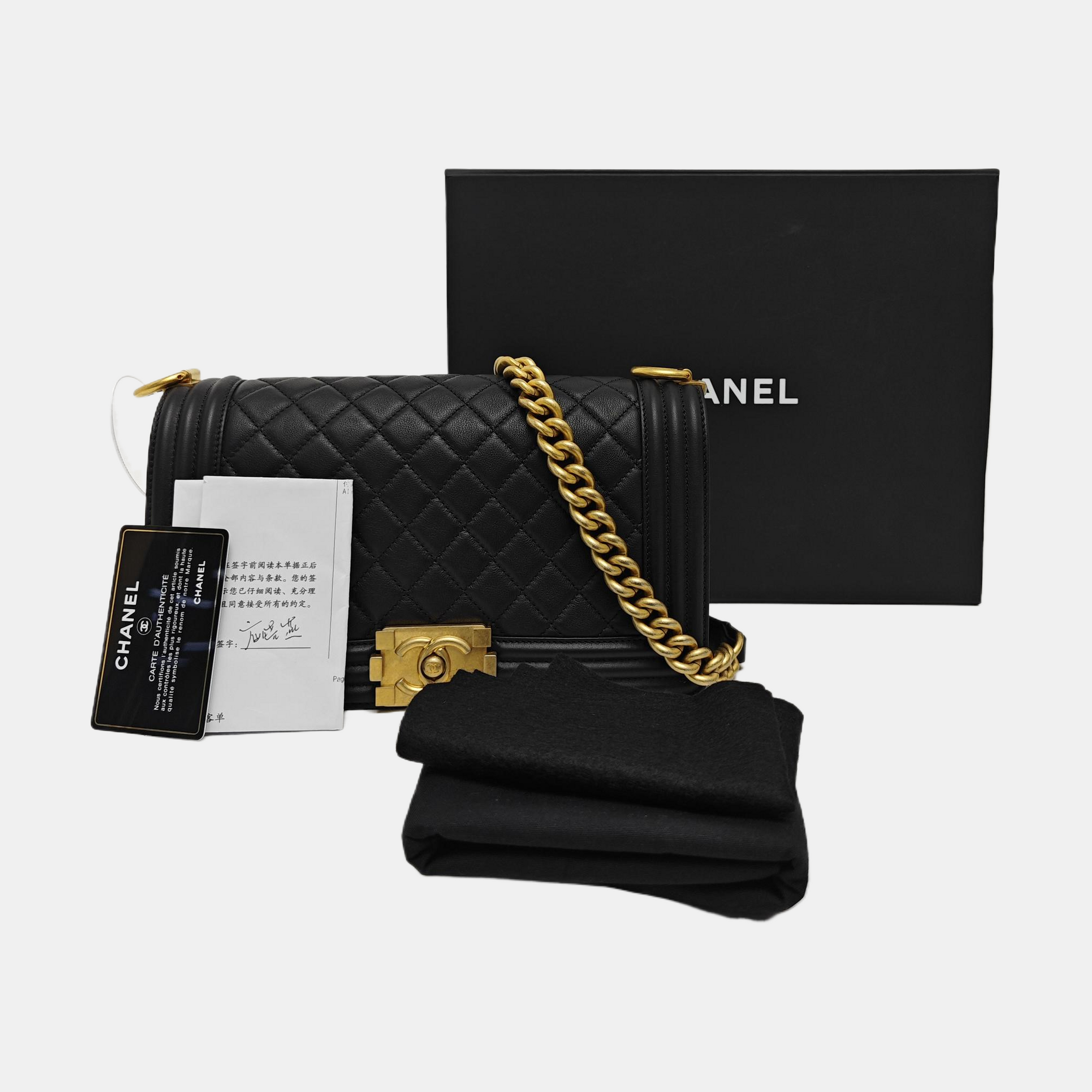 BOY CHANEL Medium Quilted Calfskin Black