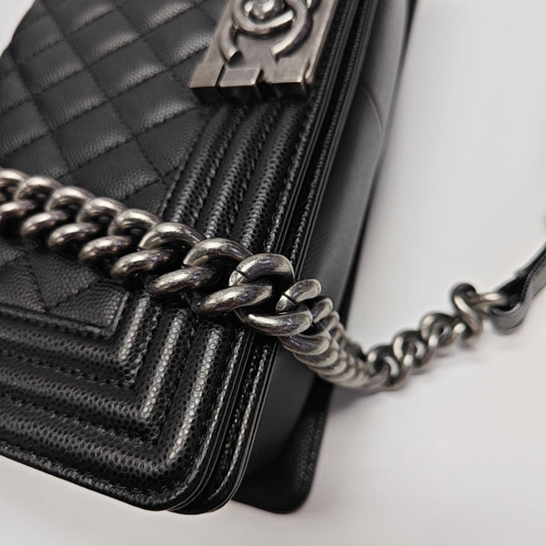 BOY CHANEL Medium Quilted Grained Calfskin Black