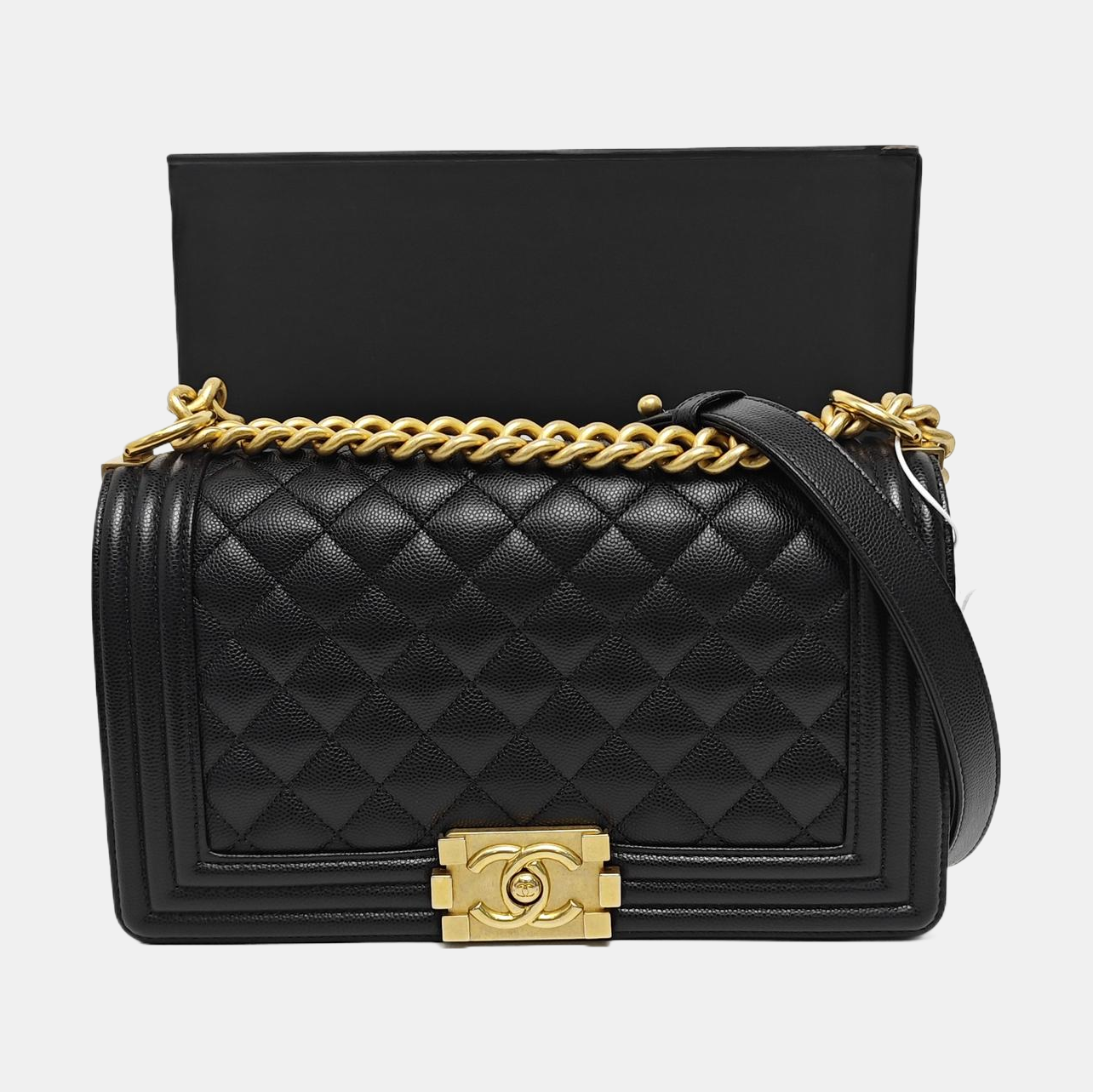 BOY CHANEL Medium Quilted Grained Calfskin Black