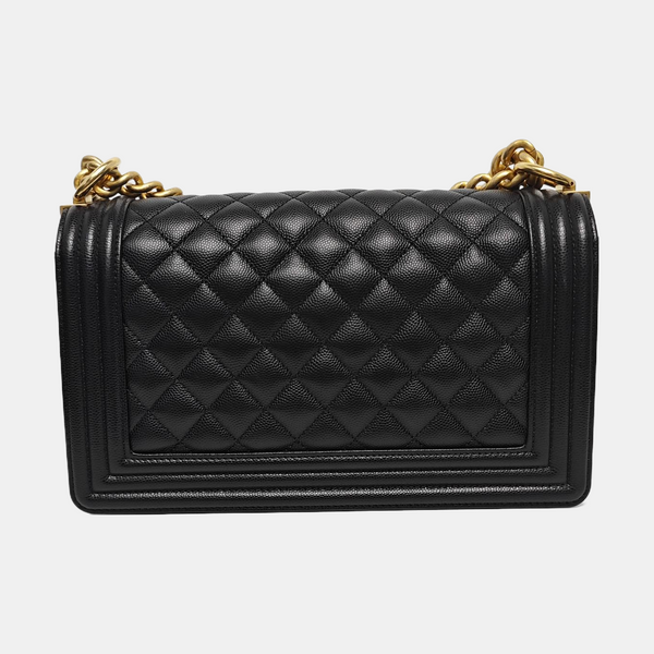 BOY CHANEL Medium Quilted Grained Calfskin Black