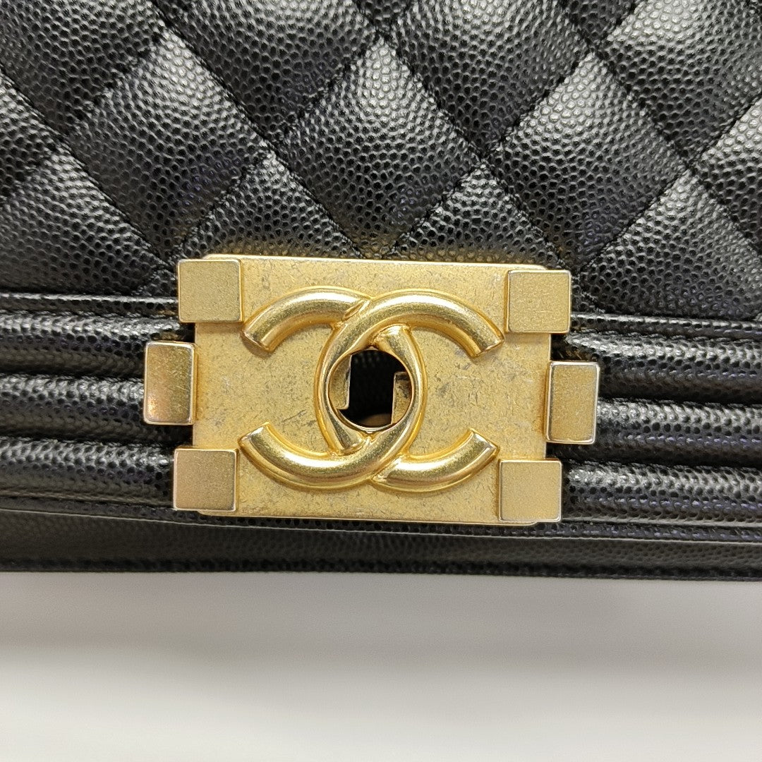 BOY CHANEL Medium Quilted Grained Calfskin Black