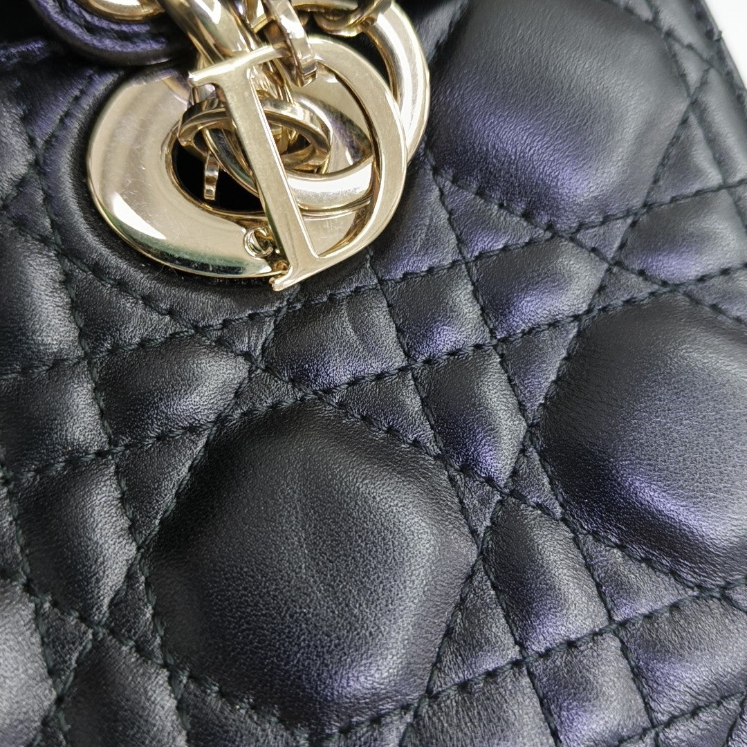 Lady D-Joy Small Quilted Lambskin Black