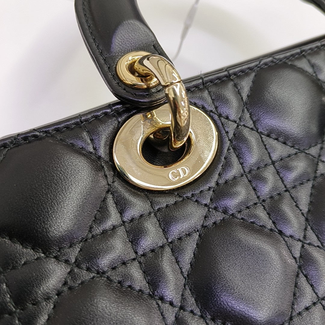 Lady D-Joy Small Quilted Lambskin Black