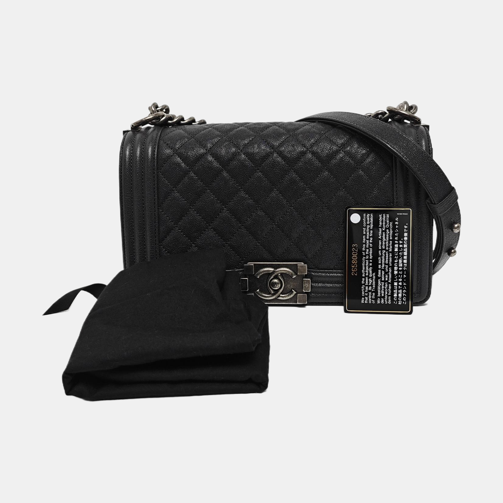 BOY CHANEL Medium Quilted Grained Calfskin Gray